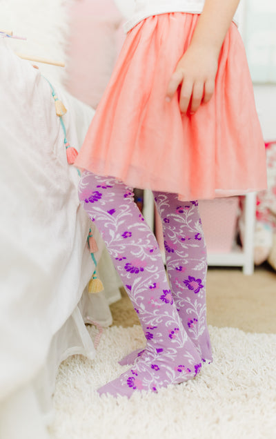 Floral print stockings. Lavender.