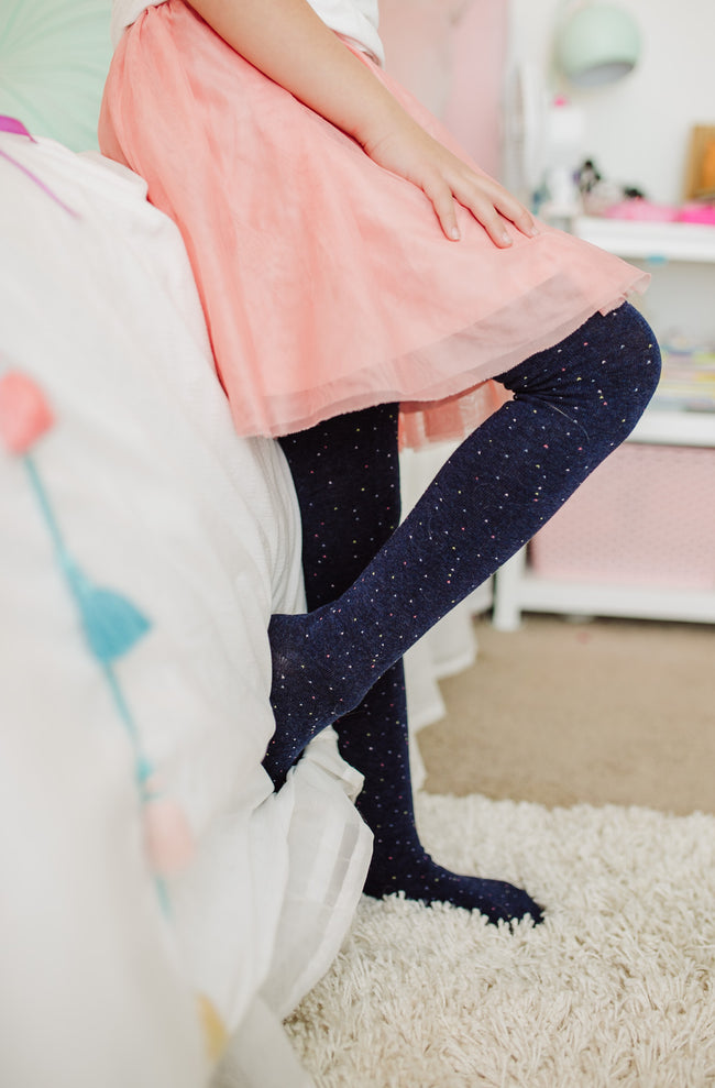 Solid stockings. Navy with colorful specks.