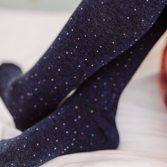 Solid stockings. Navy with colorful specks.