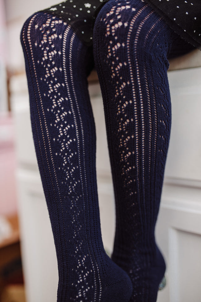 Crochet stockings.  Navy