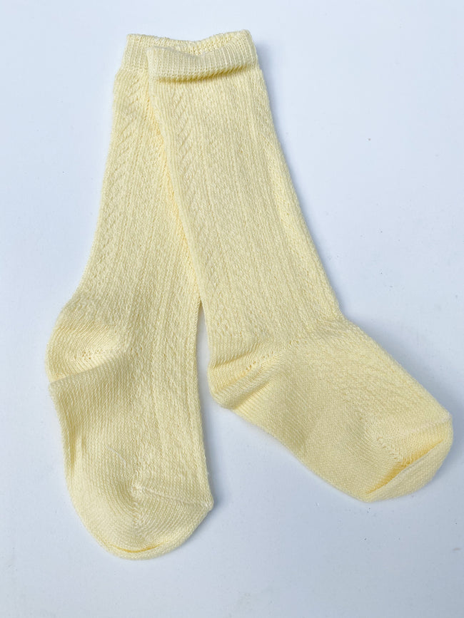 Knee high socks crochet Pastel yellow